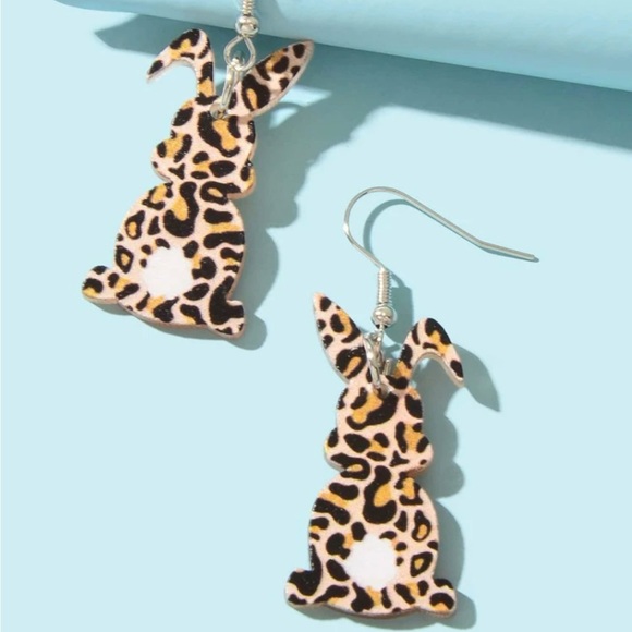 Funky Cheetah Print Bunny Earrings - Picture 1 of 3